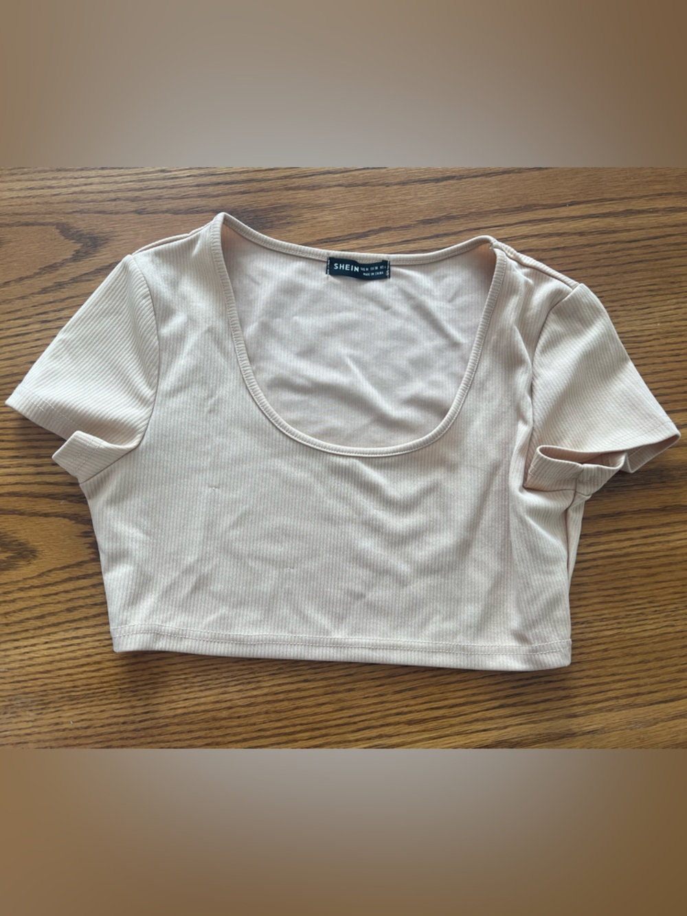 SHEIN Neutral Ribbed Scoop Crop Top - Beige